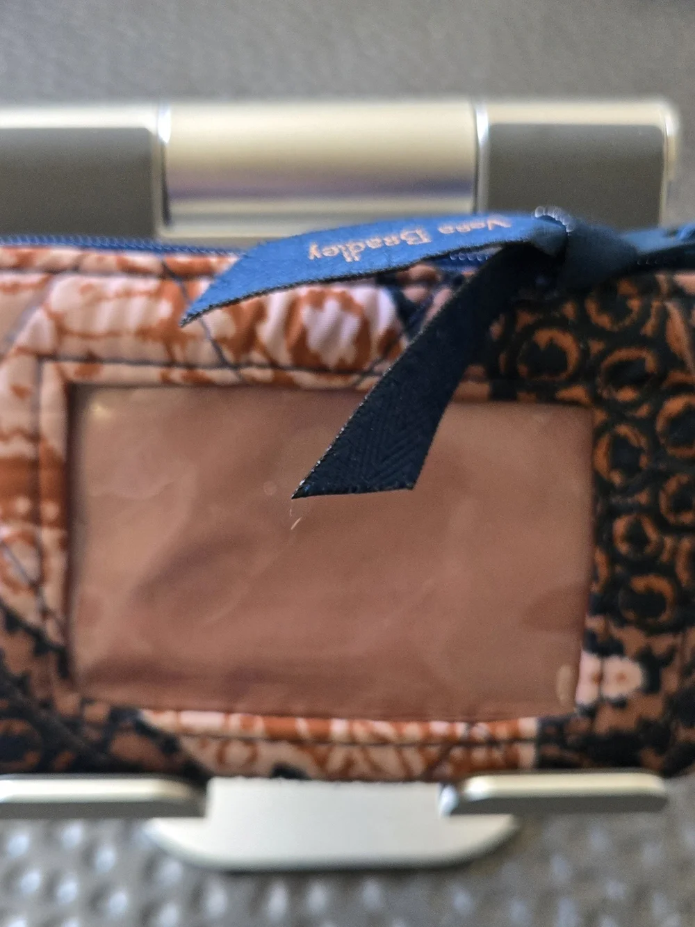 Vera Bradley Pink and Navy Patterned Cardholder with Branded Ribbon Keyring